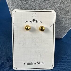 New Gold Stainless Steel Ball Stud Earrings - Classic Women’s Jewelry